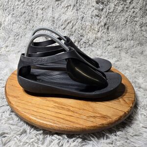 Crocs Sexi Serena Womens 10 Shoes Black Thong Flip Flop Slingback Flats Sandals